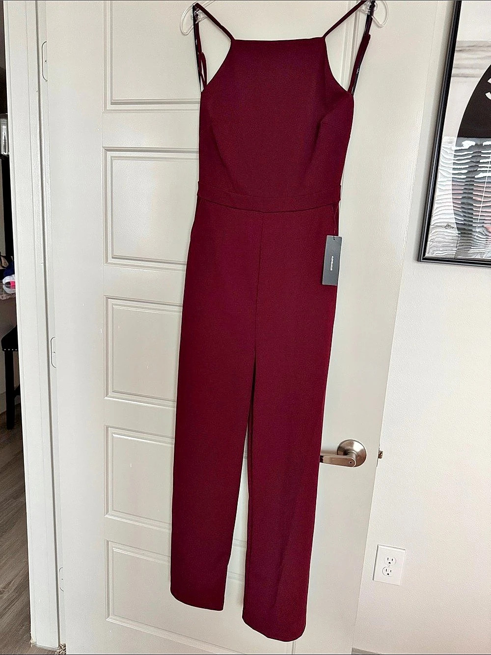 NWT Lulu’s Burgundy Strappy Jumpsuit, S